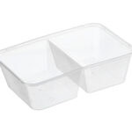 650ml 2 Compartment Container Rectangular Clear Takeaway 50pc/pk 500pc/ctn
